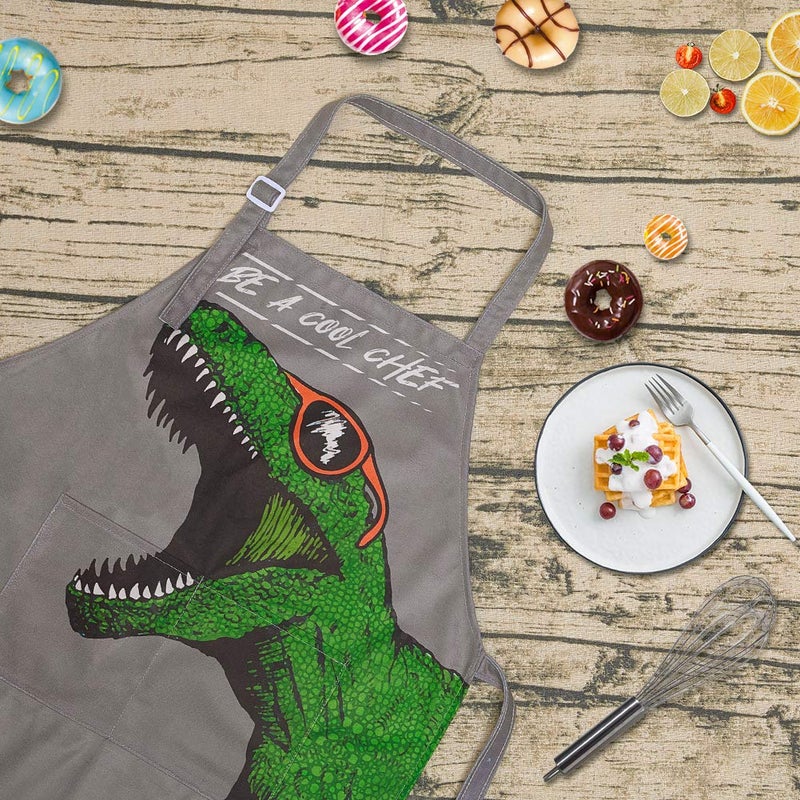 MHJY Kids Apron and Chef Hat for Boys Dinosaur Adjustable Child Aprons with Pockets for Cooking Baking Painting 3-12 Years - Image 5
